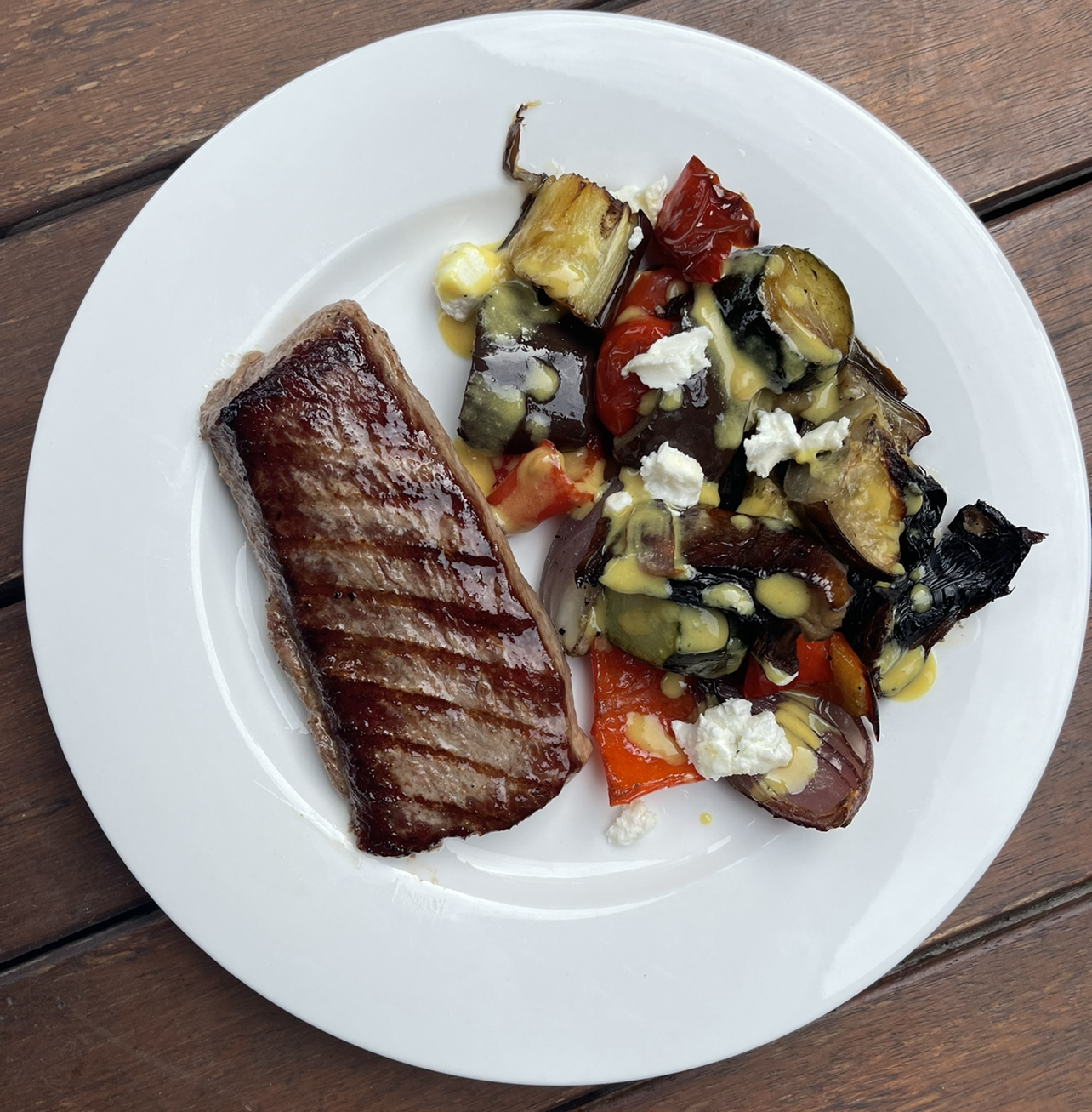 Roasted Vegetables with Creamy Orange Tahini Dressing and Lamb Backstrap