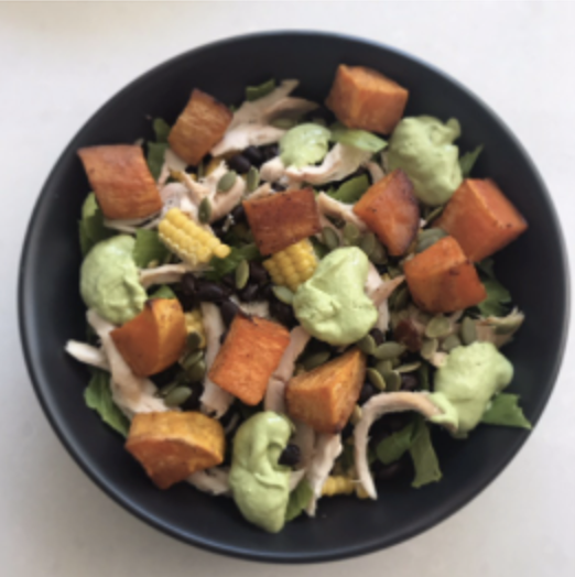 Healthy Mumma Sweet Potato, Corn & Black Bean Salad with Creamy Avo Dressing